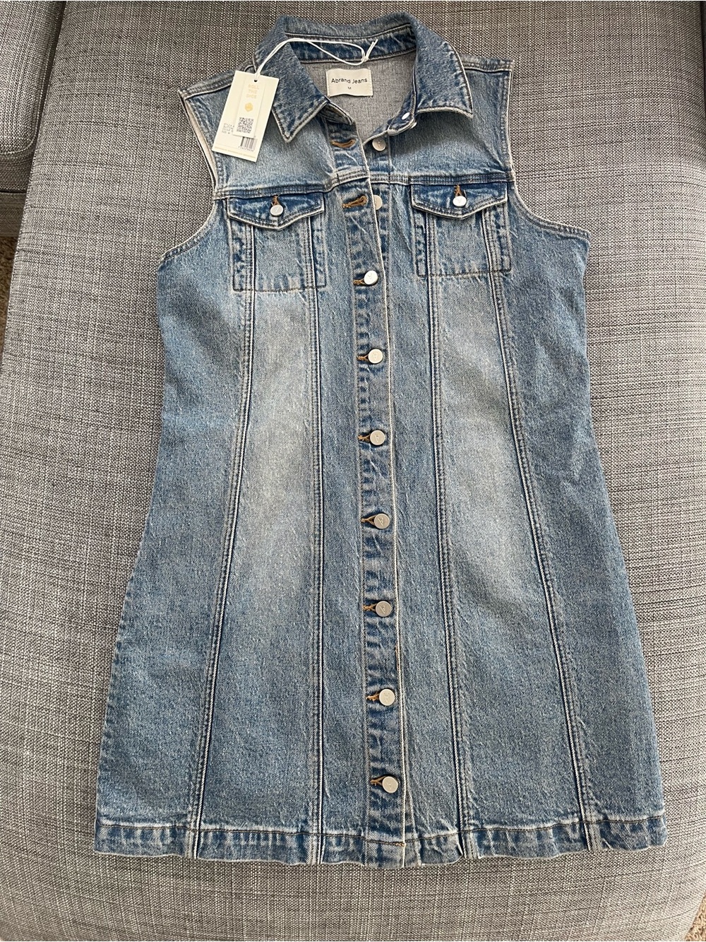 Abrand Denim Button-Front Sleeveless Dress